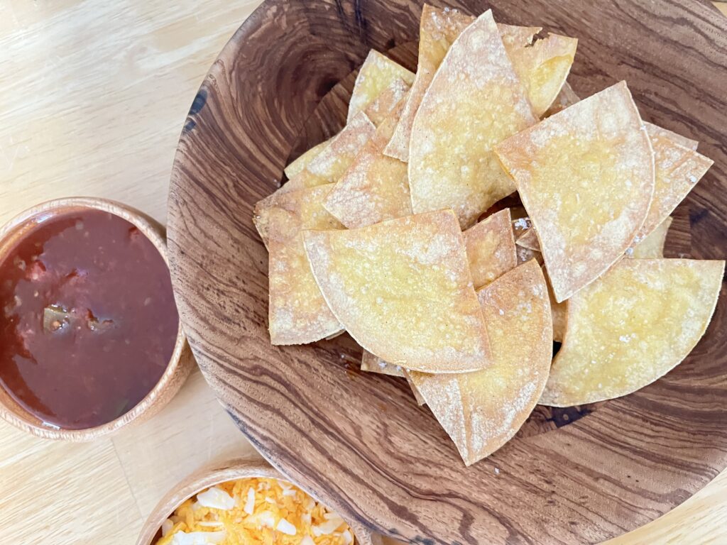 tortilla chips with salsa and cheese