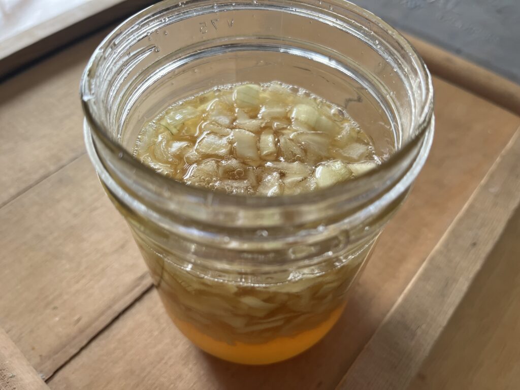 onions and honey in a jar